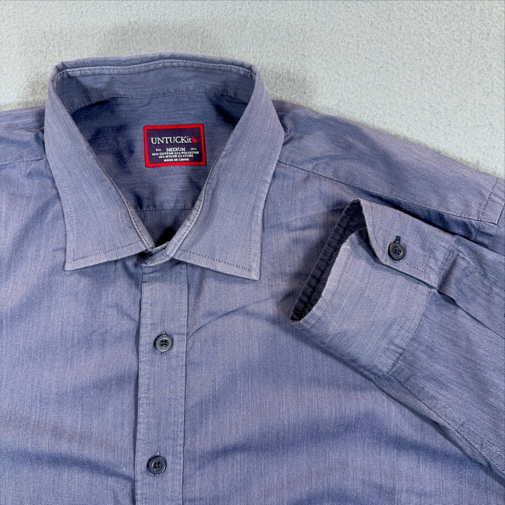 UNTUCKit Mens Medium Blue Long Sleeve Button Down Shirt Stretch Cotton Blend